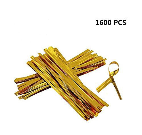IFfree 1600PCS Gold Foil Metallic 3.2" Twist Ties Holiday Crafts Gifts,Gold Metallic Cut to Length Twist Ties for Flat Cello Bag Bakery Candy Lollipop Bread Pouch.