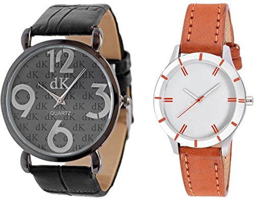 Analogue Black & White Dial Watch for Couples Pack of 2-302BRT