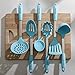 Culinary Couture 6-Piece Stainless Steel & Silicone Kitchen Utensils Set, Silicone Cooking Utensils, Heat Resistant Kitchen Cooking Utensils Set, Includes a Bonus Recipe E-Book, Aqua SKy
