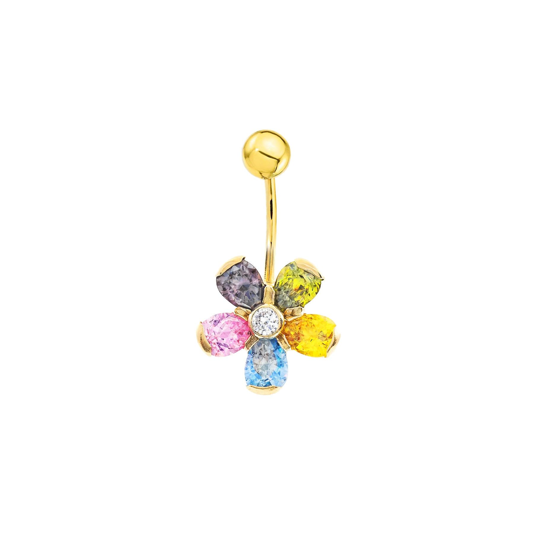 Monde Petit 9ct Yellow Gold multicolor flower 6x4 navel Piercing