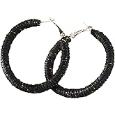 Rattan Wrap Big Circle Dangle Earrings Raffia Wrap Hoop Earrings for Women Handmade Woven Wicker Hoop Earrings Raffia Rattan Earrings Teen Girl Summer Fashion Jewelry