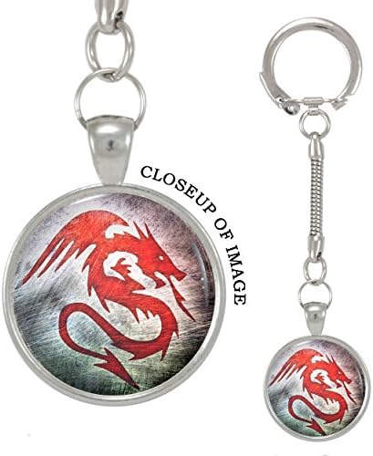 Red Chinese Dragon on Scratched Background Keychain