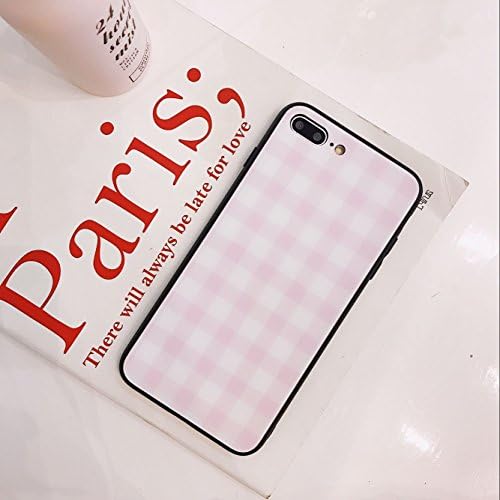 iPhone 8 Plus Case, iPhone 7 Plus Case, Pink & White Plaid Classical Pattern Covered by High Definition Glass Plate, Slim Fit Full-Body Protective Cover Case for Apple iPhone 7/8 Plus 5.5'' (Plaid)