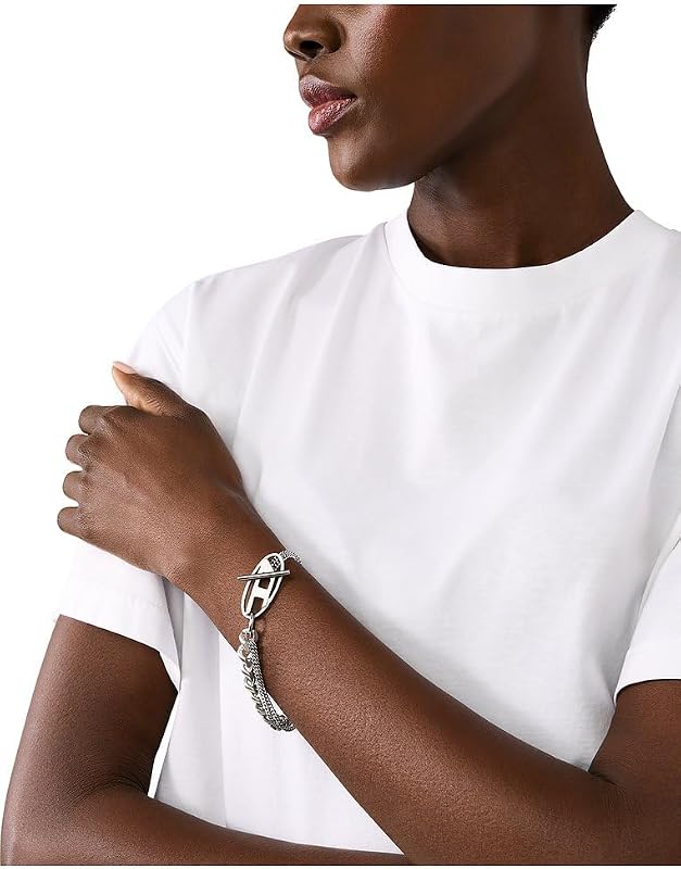 Bracciale da Uomo in Acciaio Inossidabile con Chiusura a T, Argento Moneta