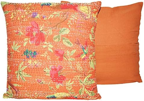 Taashya Paisley Printed 1Pc. White Cushion Cover Craft Fabric Home Decor Cotton Fabric Kantha Embroidered Sewing Pillow Crafted Curtain Drape Handmade Pillowcase Indian 16" Inches