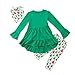 Christmas Toddler Girl Clothes Ruffles Irregular Mini Dress Tops+Long Pant Scarf 3PCS Clothing Set (tag: 90/1-2 Years, Green)