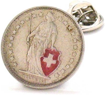 Switzerland Coin Tie Tack Lapel Pin Zürich Geneva Swiss Suisse Bijoux épinglette Schweiz Schmuck Alps Ski