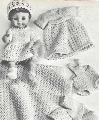 Vintage Knitting PATTERN to make - 13-18-inch Doll Clothes Layette Dress Gowns Suit. NOT a finished item. This is a pattern and/or instructions to make the item only.