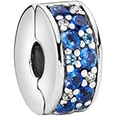 Original 925 Sterling Silver Charms Clip Lock Spacers Stopper Charm Beads For Bracelets (Blue Crystal)