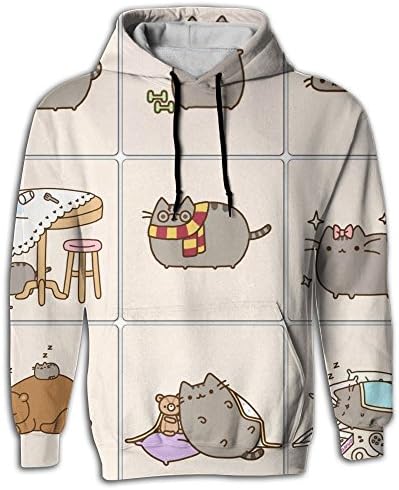 CHONGHWA TSINHWA Men's Sublimation Full Print Pusheen Cat Drawstring Sweatshirt With Pockets XX-Large