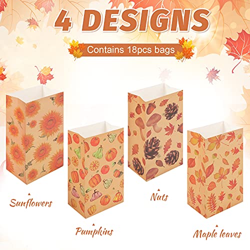 TOXOY Fall Theme Gift Bags, 18 PCS Thanksgiving Favor Bags with 18 Stickers Autumn Paper Bags Fall Treat Bags for Halloween Thanksgiving Party Favor