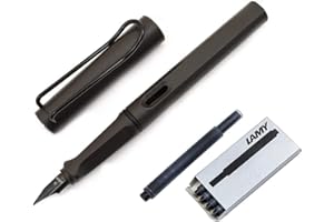 Lamy Safari Fountain Pen, Medium Nib + 5 Black Ink Cartridges (Matte Black)