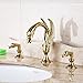 Rozin Swan Design 3pcs Widespread Bathroom Sink Faucet Double Handles Basin Mixer Tap Gold Polished