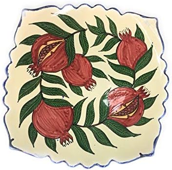 Handmade Pottery Uzbek Traditional Dish Plate"Lagan" - Artistic ceramic Glazed hand made plaque - Perfect for serving food - Can be used as a wall art or decoration (11 inch, Pomegranate)