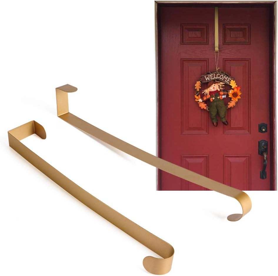 Wreath Hangers - Joy-Leo Gold Metal Wreath Hangers/Hooks for Front Door, 14-Inch, 2 Pack, Super-Thin (1/25 inch), Sturdy Enough to Hold Big Christmas Wreath 20 lbs Max, Lightweight Metal Over The Door Wreath Holder