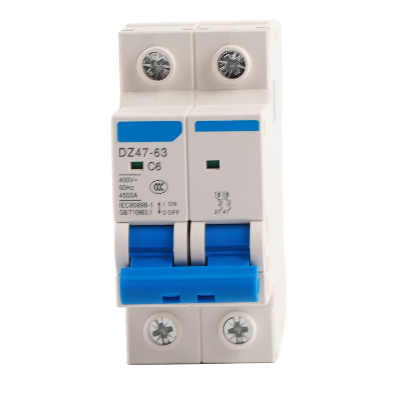 Circuit Breaker Double Pole Panel 400VAC DZ47-63 Mini Cutout Switch Cutout Switch Breaker (6A)