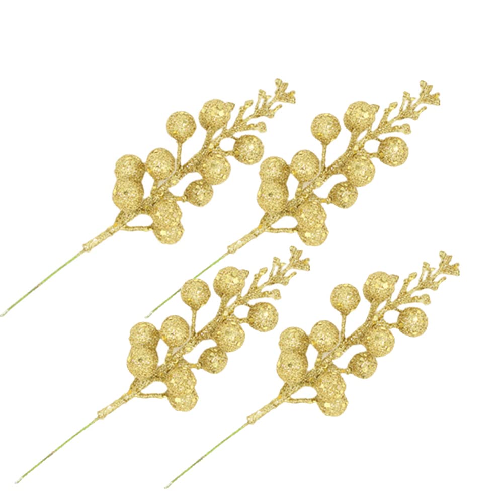 YYCRAFT Glitter Berries Stems, Artificial Berries Picks for Christmas Tree Ornaments, DIY Xmas Wreath, Crafts, Holiday and Home Decor(16 Pack, Lt.Gold) — image 1