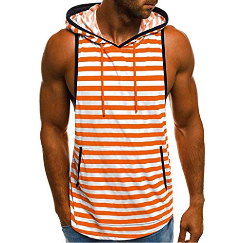 OWMEOT Mens Tank Top Gyms Fitness Muscle Mesh Hoodie Sleeveless Bodybuilding Singlet T-Shirt Vest Blouse (Orange, L)
