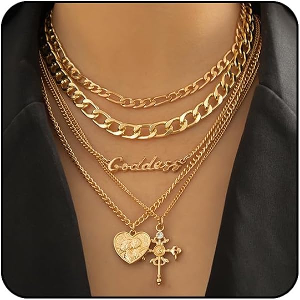 Amazon.com: Stringex Retro Gold Cross Layered Necklace Set for