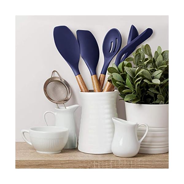 Miusco Non-Stick Cooking Utensils, Silicone Kitchen Utensils Set with Natural Acacia Hard Wood Handle, 5 Piece, Midnight…