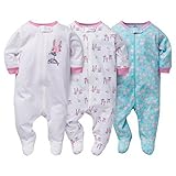 Gerber Baby Girl's 3 Pack Zip Front Sleep and Play 6-9 Bunny