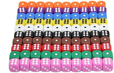 Maggift 6-Sided Dice Set,16mm Acrylic Dice 100 Pieces, 10 Colors