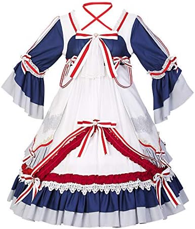 Amazon 中国中華風漢服風海軍セーラー風日常服ゴスロリワンピース 人形師 ドレス ロリィタ Op 膝丈 Lolita ロリータファッション コスプレ ロリータ服 ワンピース クラゲ 森ガール 夢かわいい長袖レディース フリルレース ワインカート 可愛い お嬢様 姫系 少女ワンピ
