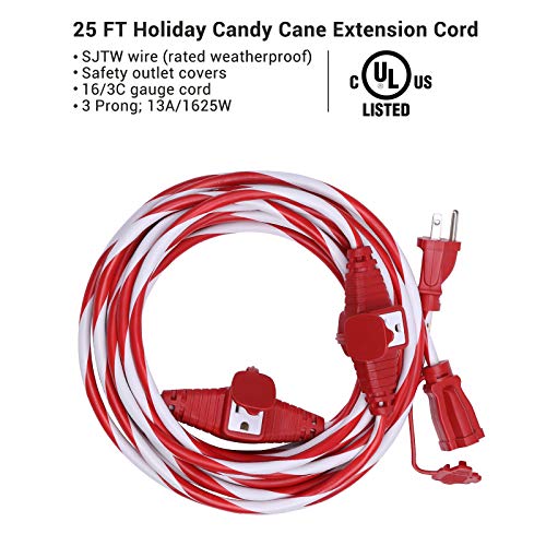 DEWENWILS 25 FT Candy Cane Outdoor Extension Cord with Multiple Spaced