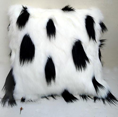 Dairy Cow Pattern Faux Fur Throw Pillow Case Shaggy Luxury 18x18 inch Black and White by Creative ingenuity