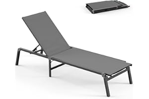 Vexwalx Foldable Pool Lounge Chairs, Aluminum Chaise Lounge Outdoor with 5 Positions Recliner - Free Assembly - Patio Lounge Chair for Poolside, Beach (Darkgray)