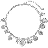 FFLaiwah Gold Silver Plated Heart Charm Necklaces for Women Chunky Heart Bow Shell Pendant Necklace Y2k Statement Choker Necklace Summer Beach Jewelry Gifts for Women