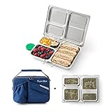 PlanetBox LAUNCH Eco-Friendly Stainless Steel Bento Lunch Box with 3 Compartments for Adults and Kids - Blue Carry Bag with Paleo Camo Magnets