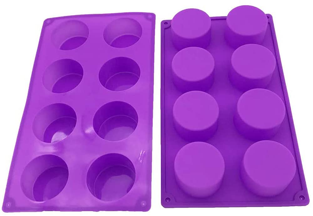 (2 Pack) 8-Cavity Round Silicone Mold for Soap, Cake, Bread, Cupcake, Cheesecake, Cornbread, Muffin, Brownie, and More