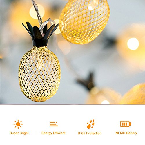 Adecorty Pineapple Solar String Lights, 15ft 20 LEDs Fairy String Lights Waterproof Solar Powered Hanging lights for Outdoor Garden Patio Landscape Home Wedding Birthday Party Decoration (Warm White)