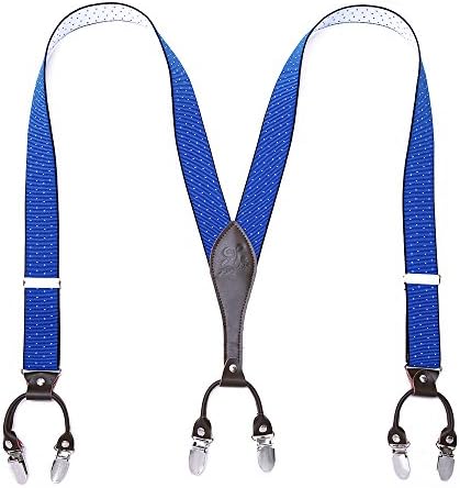 Men Braces KANGDAI 6 Buckles Stripe Y Back Durable Elastic Adjustable Suspenders Strong Metal Clips Heavy Duty Men Braces