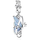 Simphman Butterfly Flower Dangle Charm 925 Sterling Silver Charms for Bracelets and Necklaces Bead Charms with Cubic Zirconia Jewelry Charm for Women Family Friends