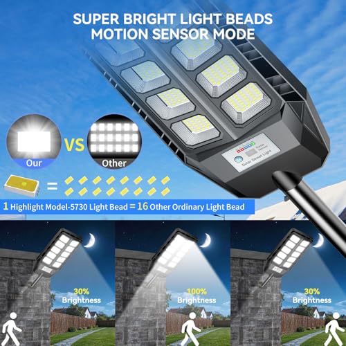 Adewalk Outdoor Solar LED Street Light with Remote Control, 330 LEDs, 7000mAh, Motion Sensor, IP66 Waterproof, 3 Modes, Solar Street Light for Garden, Garage and Road