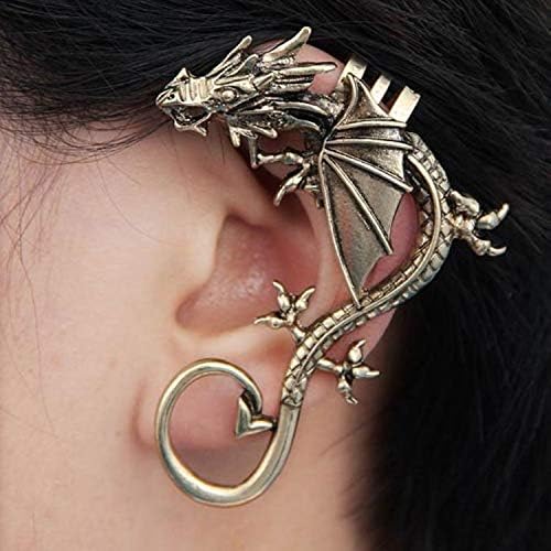 Onizun - Punk Temptation Metal Dragon Bite Ear Wrap Cuff Earrings for Women Men Clip Earings No Pierced 1pc