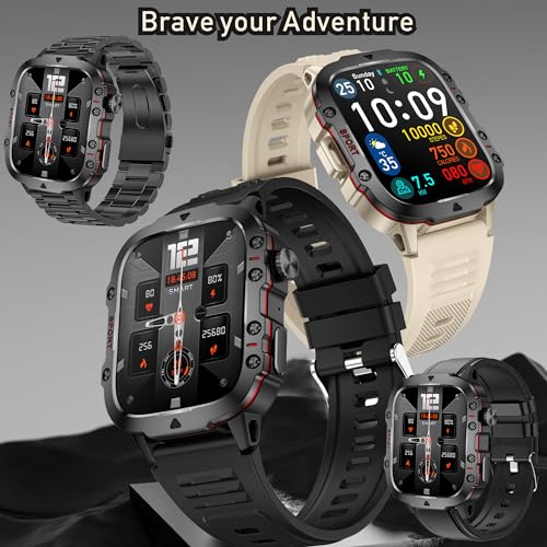 MYSHUN Reloj Inteligente Hombre con Llamadas, 1,96 Pulgada Smartwatc Hombre Deportivo con Podometro Pulsometro SpO2 Sueño Presion Arterial Actividad 3ATM Reloj Digital para iOS Android (Negro)