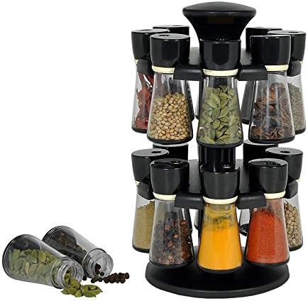 Masala Box, Spice Box, Masala Rack, Spice Rack, Spice Jar, Condiment Set, Spice Container, Condiments Set, Modular Kitchen, Spice Boxes, Kitchen Rack - 120 ml Plastic Spice Container, Tea Coffee & Sugar Containe With 16 Jars (Black)