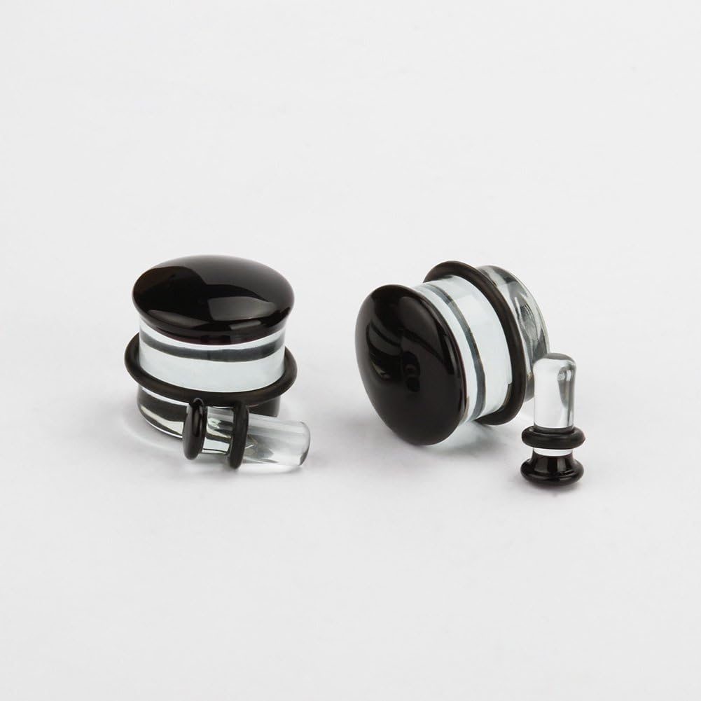 KUBOOZ(1 Pair Black-surface Glass O-Ring Ear Plugs Tunnels Gauges Stretcher Piercings 6g - Image 5