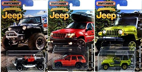 Matchbox Exclusive Jeep Anniversary Edition Jeep Grand Cherokee, 1998 Jeep Wrangler &amp; Jeep Hurricane 3-Car Set