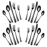 Black Silverware Set, Flatware Set 20 Piece Stainless Steel Cutlery Mirror Polished Utensil Tableware Sets, Include Knife Fork Spoon for Kitchen Service for 4