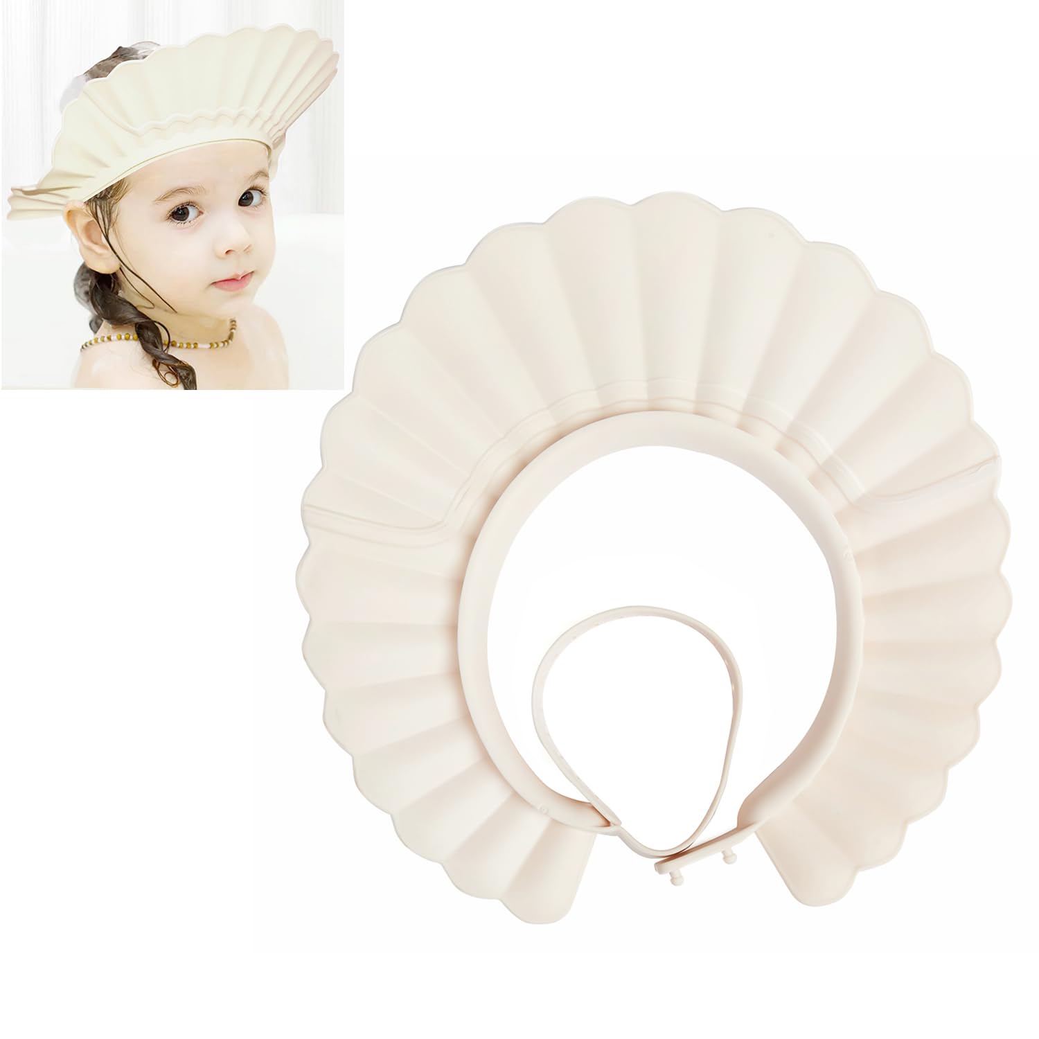 Baby Shower Cap Bath Visor Protection Silicone Adjustable Safe Shower Bathing Cap for Infants Toddler Baby Kids Children (6 Months-12 Years old, Beige)