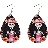 ROSTIVO Day of the Dead Earrings for Women Cute Mexcican Style Lightweight Leather Earrings