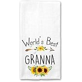 World's Best Granna Kitchen Towel, Floral Sunflower Kitchen Towel, Best Granna Ever, Gift Mothers Day Birthday Christmas Thanksgiving for Granna, Soft and Absorbent Kitchen Tea Towel