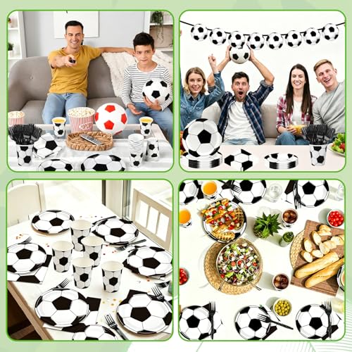 30PCS Platos de Fútbol para Fiesta de Cumpleaños, Decoraciones para Fiestas de Fútbol, con Placa, Mantel Taza,Tenedor, Servilleta, Pancarta, para Cumpleaños y Cualquier Celebración