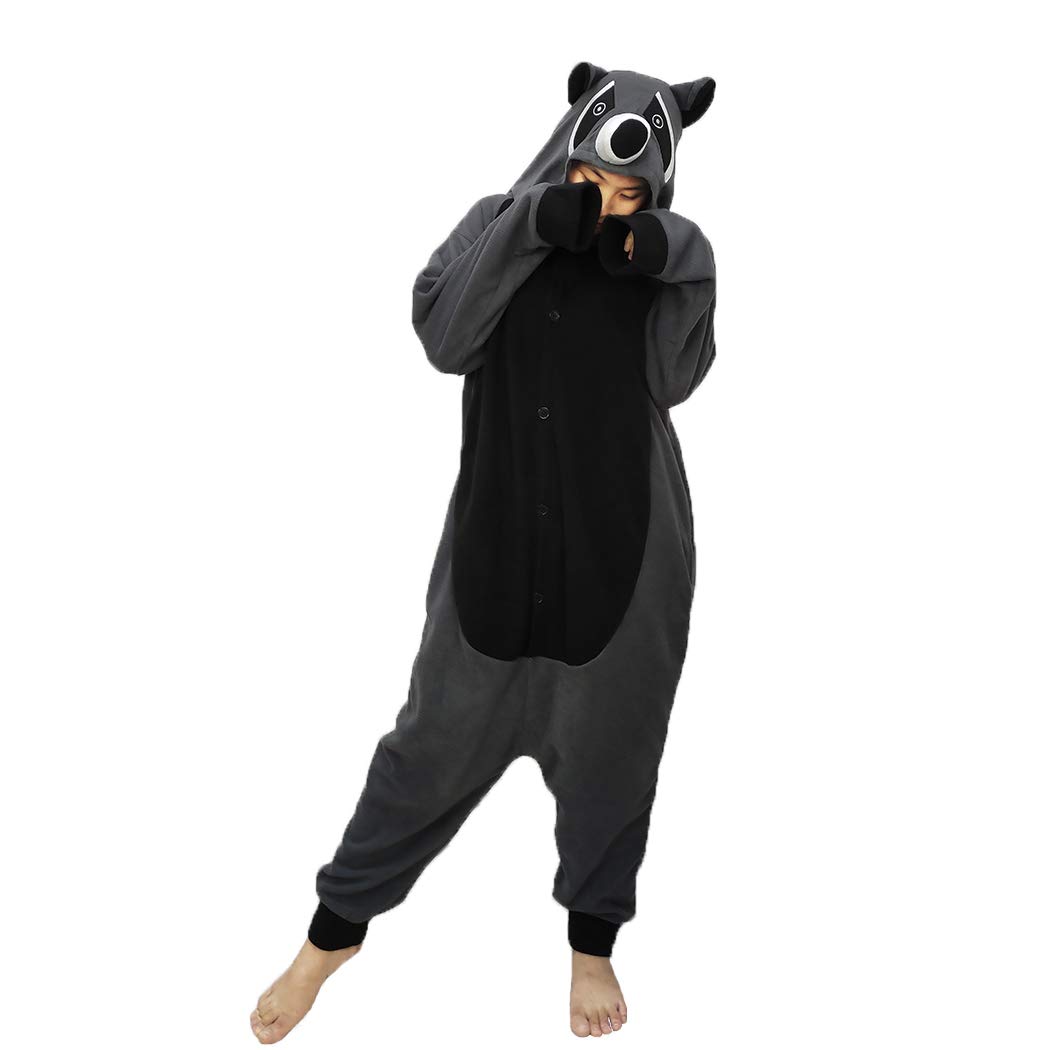 FORLADY Unisex Animal Onesie Raccoon Cosplay Costume Adult Halloween Pyjamas, Grey, XL