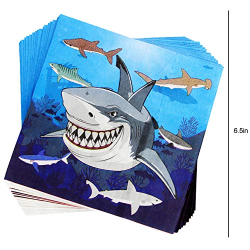 177 Piece Shark Party Supplies Set Including Banner, Plates, Cups, Napkins, Tablecloth, Spoon, Forks, and Knives, Serves 25