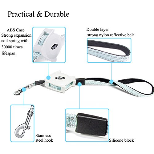 DELE Retractable Pet Leash, 4.7ft/1.4m Pet Walking Leash for Small/Medium/Big up to 88lbs,2nd Generation,Strong Belt,Tangle Free,Double Direction Extension, Pocket Sized,Portable,Durab (White) - Thumbnail 2